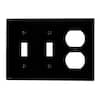 Leviton 3-Gang Wallplate – 2 Toggle Switches + 1 Duplex Outlet, Standard Size, Black, Thermoplastic Nylon