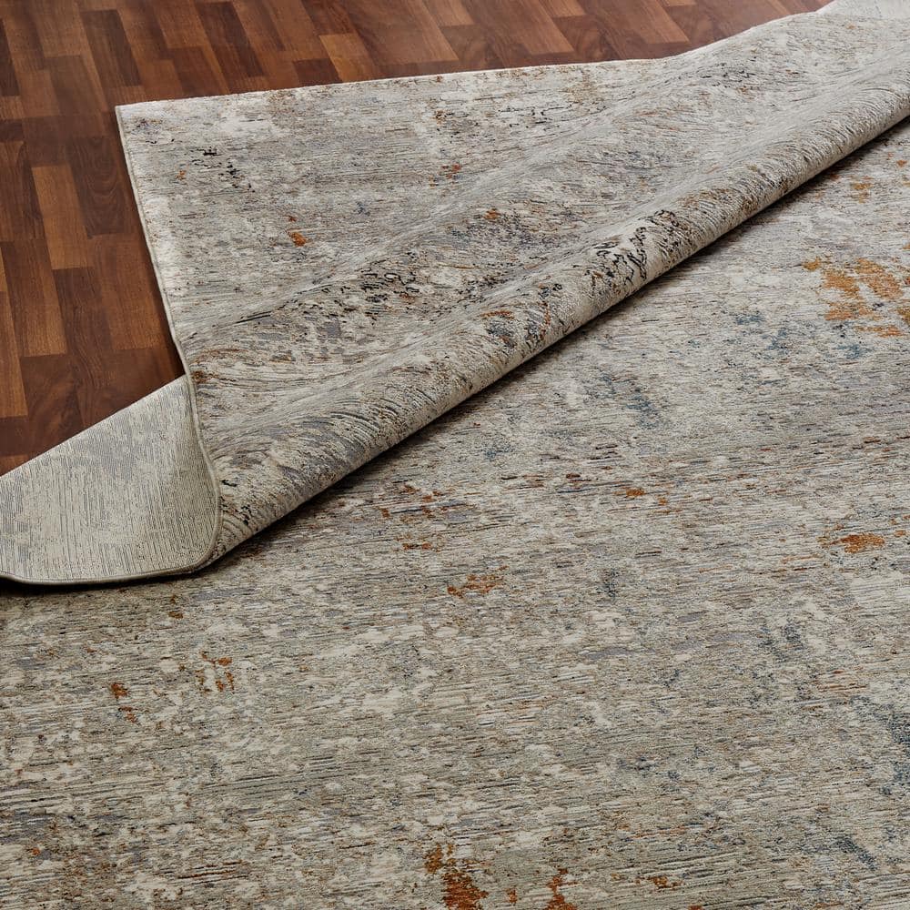 Gray Abstract Hand-knotted Viscose Area Rug 7'9" x 10'