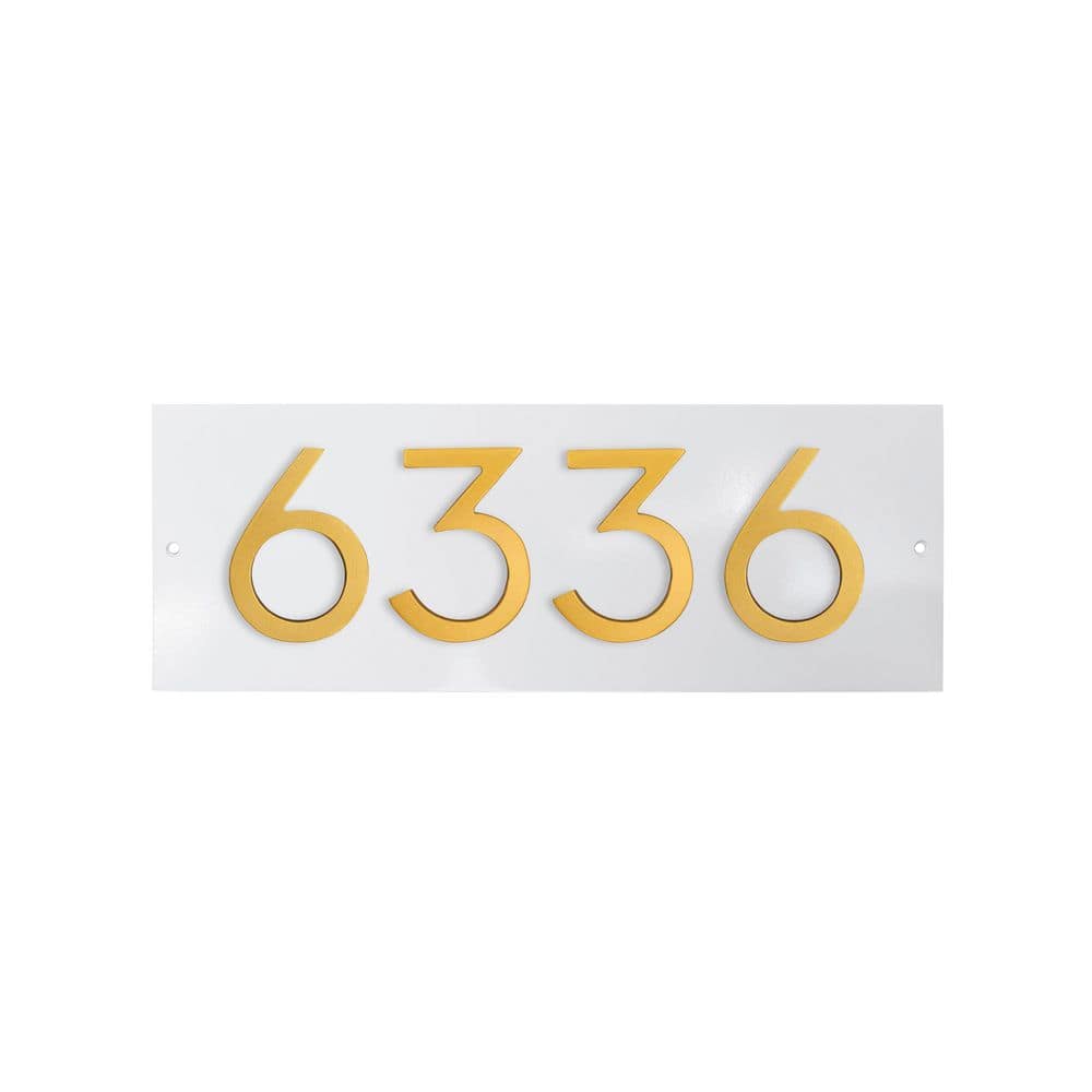 "Horizontal Floating Modern Address Plaque (4"" Numbers-4 Characters)-White/Gold" product image for price tracking