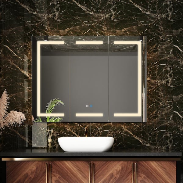 FUFU&GAGA 47.2 in. W x 35.4 in. H Rectangular Surface Mount Bathroom Medicine Cabinet with Mirror, Anti-fog function, LED Light
