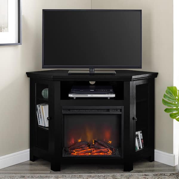 ToolCat 48 in. Freestanding Classic Corner Electric Fireplace TV Stand with Glass Door for TVs up to 55 in., Black