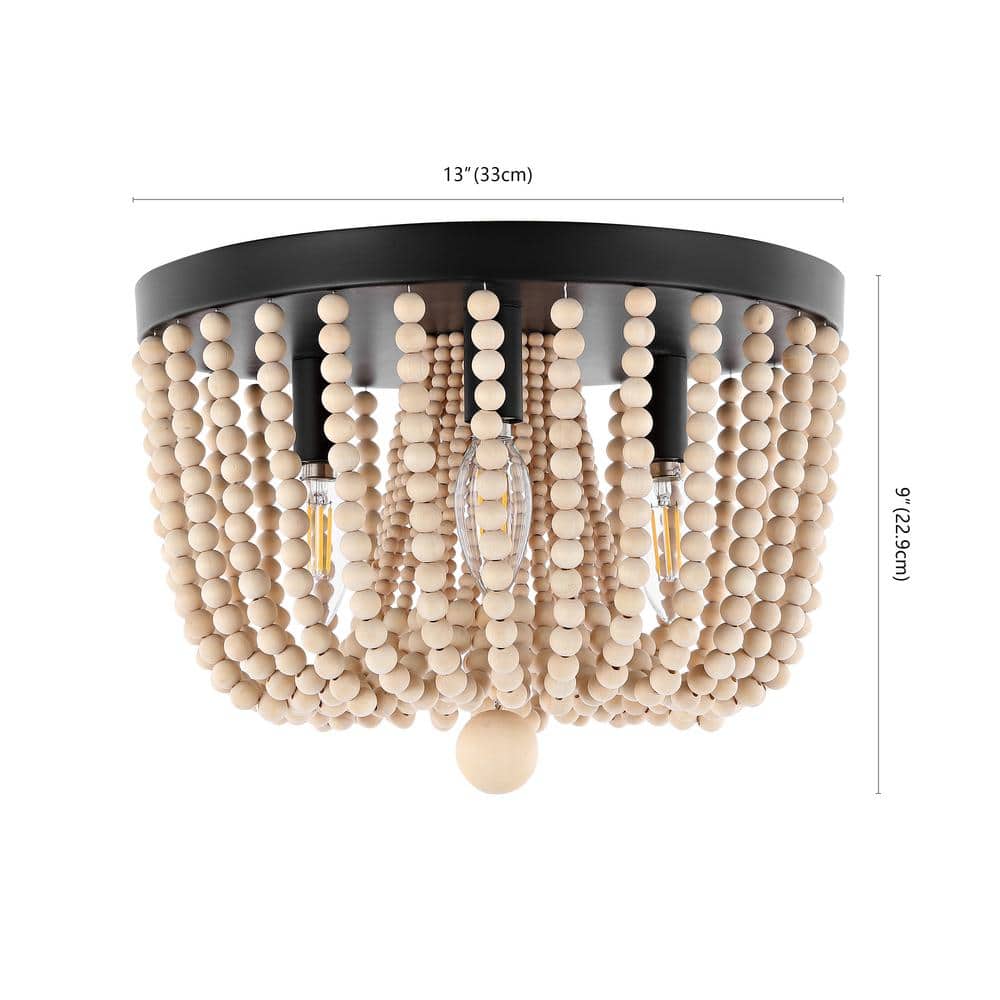 Bronze Bohemian Iron and Wood Bead LED Flush Mount Light