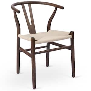 Walnut Classic Wishbone Dining Chairs with Hand-Woven Paper Cord Seats and Horseshoe Armrests (Set of 2)