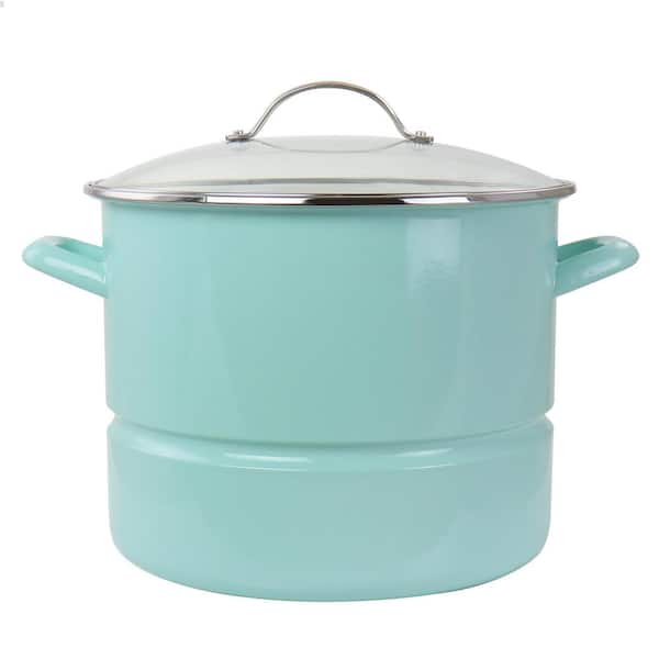 MARTHA STEWART 16 qt. Turquoise Steel Stock Pot with Steamer
