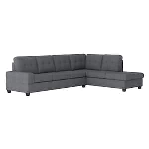 Colrich 111.5 in. Straight Arm 2-piece Microfiber Reversible Sectional Sofa in Dark Gray