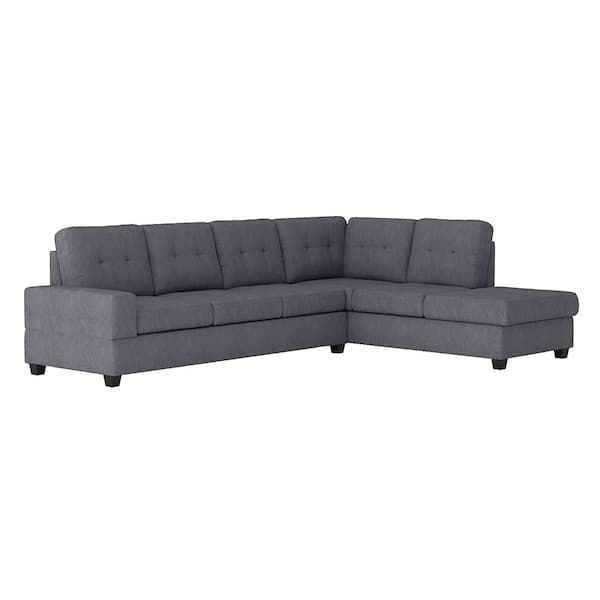 Unbranded Colrich 111.5 in. Straight Arm 2-piece Microfiber Reversible Sectional Sofa in Dark Gray