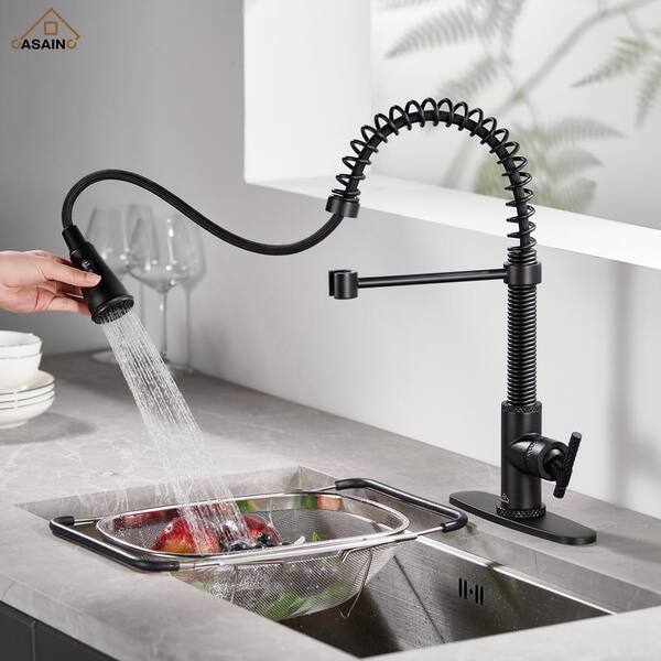 Single-Handle Pull Down Sprayer Kitchen Faucet with Power Boost 3 Function Sprayed in Matte Black