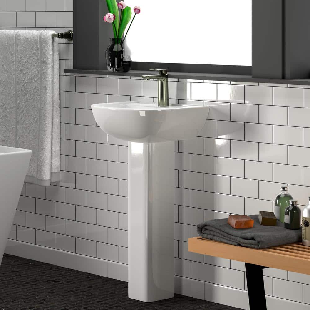 Compact White Vitreous China Pedestal Bathroom Sink