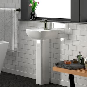 Compact 450 18 in. Pedestal Combo Bathroom Sink for 4 in. Centerset in White