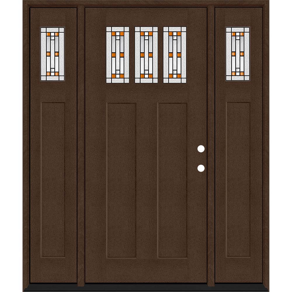 Regency 64 in. x 80 in. 3Lite Amberton Deco Glass LHIS Hickory Stain Fir Fiberglass Prehung Front Door w/Dbl 12in.SL price history on PriceWatchPro