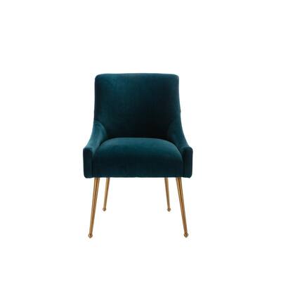 Teal Modern Velvet Upholstered Dining Chair with Metal Legs