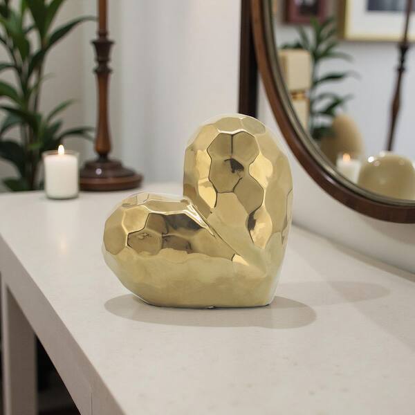 Liv & Skye Gold 8 in. x 8 in. Ceramic Heart Sculpture 13216-02