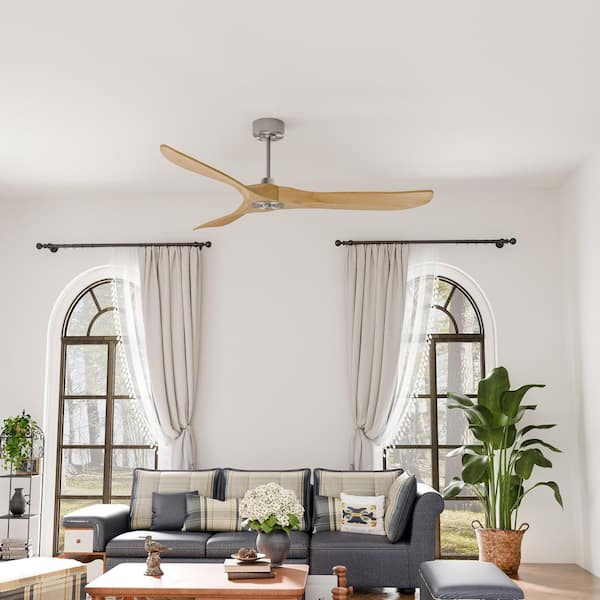 Light Pro 60 in. Smart Indoor Light Brown Finish Ceiling Fan with Remote Control Reversible and 3 Solid Wood Blade