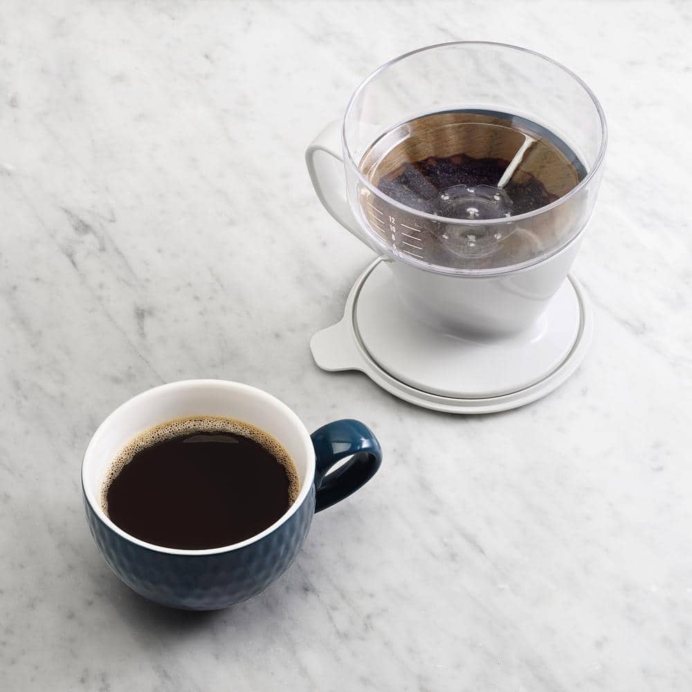 White 12 oz Single Serve Pour-Over Coffee Maker