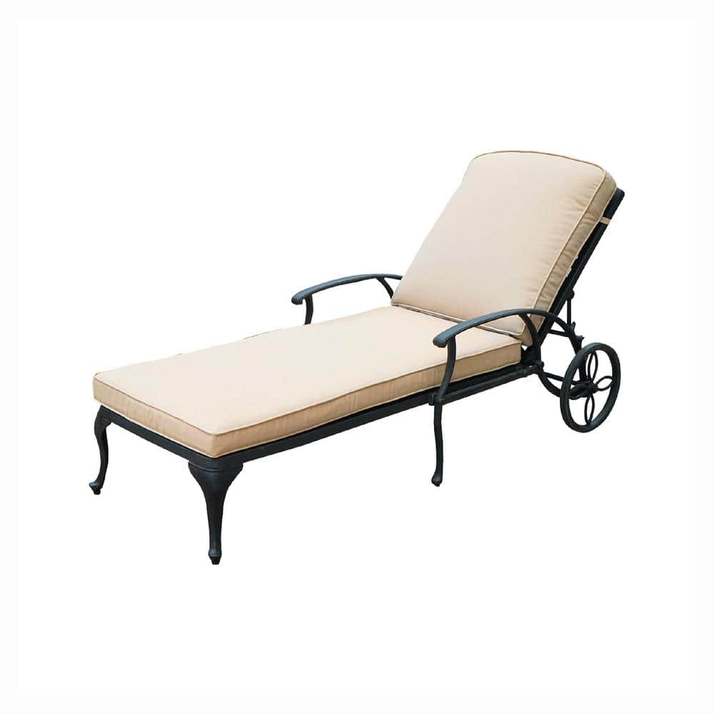 Serga Black 1-Piece Metal Outdoor Patio Chaise Lounge with Beige Cushions