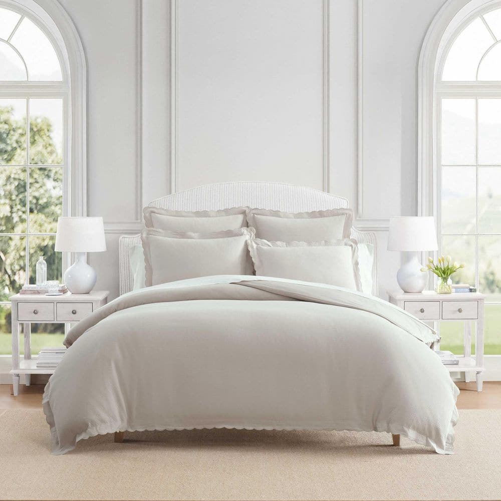 Signature Scallop 3-Piece Chinchilla Grey Jacquard Cotton Blend Full/Queen Duvet Cover Set price history on PriceWatchPro