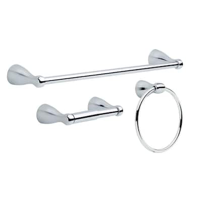 Foundations 3-Piece Bath Hardware Set in Chrome with Towel Ring Toilet Paper Holder and 18 in. Towel Bar