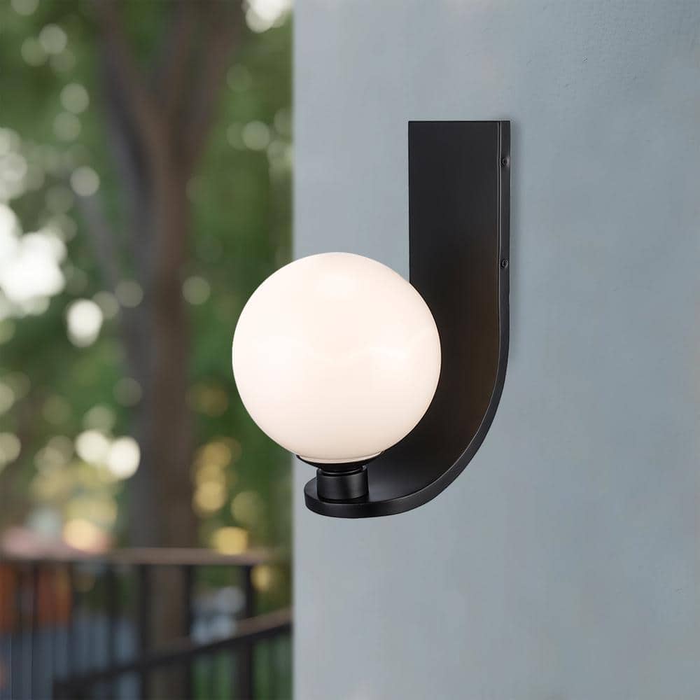 Lane 14 in. 1-Light Black Outdoor Wall Light Fixture with White Opal Glass Globe Shade price history on PriceWatchPro