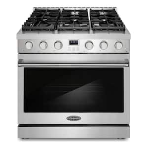 36 in. Slide-In Freestanding 6.0 cu. ft. Gas Range with 6-Sealed Gas Burners and Convection Oven in Stainless Steel