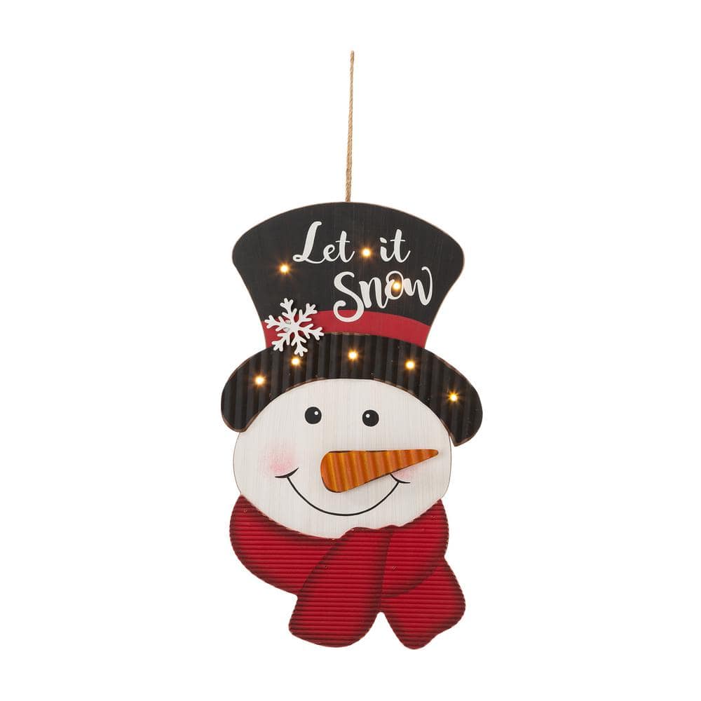 Glitzhome 19 in. H Lighted 3D Wooden Metal Snowman Wall Decor 2010000028 -  The Home Depot