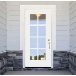 32 in. x 80 in. Legacy 8 Lite Full Lite Clear Glass Right Hand Outswing White Primed Fiberglass Prehung Front Door