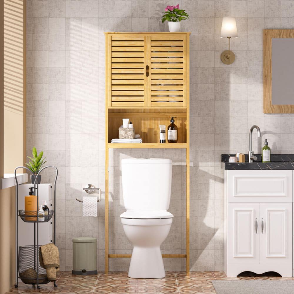 VEIKOUS 24.4 in. W x 66.9 in. H x 9.5 in. D Yellow Bamboo Bathroom