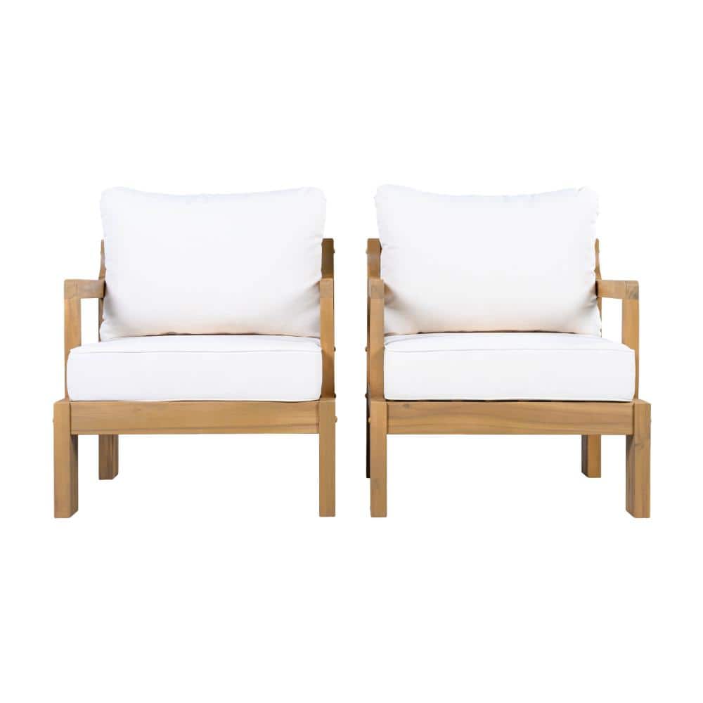 Natural Outdoor Patio Chair with White Cushion (Set of 2） price history on PriceWatchPro