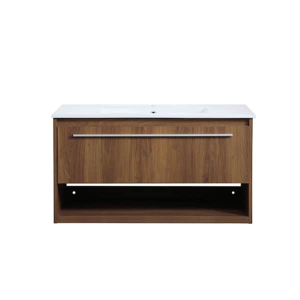 Unbranded Simply Living 36 in. W x 18.31 in. D x 19.69 in. H Bath Vanity in Walnut Brown with White Resin Top
