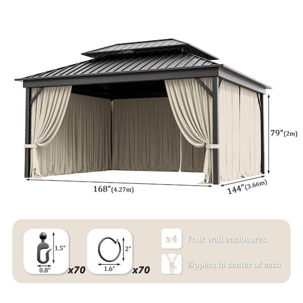 12 ft. x 14 ft. Universal Outdoor Privacy Curtains, Gazebo Replacement with Zipper Cream (4-Side Curtain Only)
