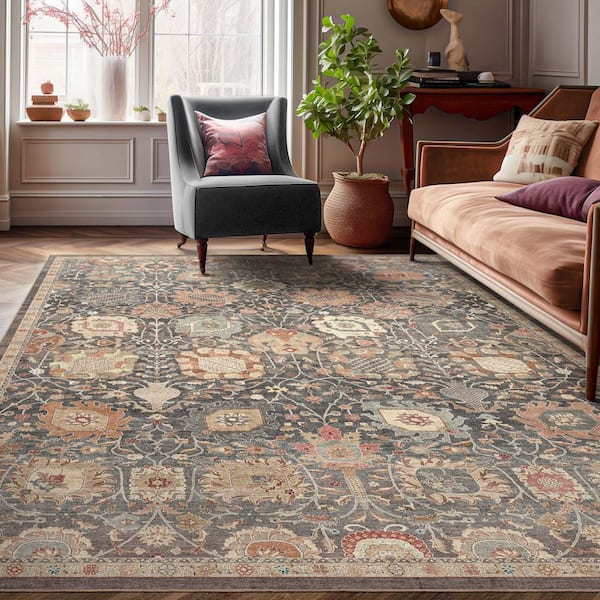 Apollo Serapi Vienna Medallon Vintage, Gray Beige 7 ft. 10 in. x 9 ft. 10 in. Area Rug