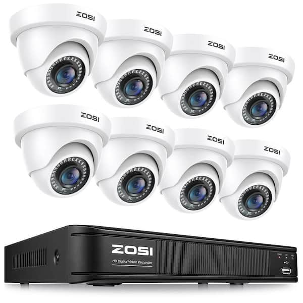 8-Channel DVR Home Security System with 8-Wired 1080p FHD Outdoor Dome Cameras, 80ft Night Vision, White