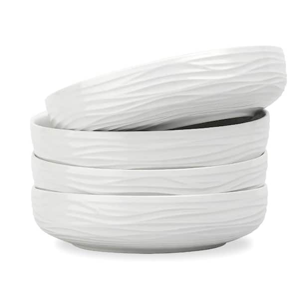 33 fl. oz. White Ribbed Porcelain Wide Shallow Pasta and Salad Serving Bowl Dinnerware Set (Set of 4)