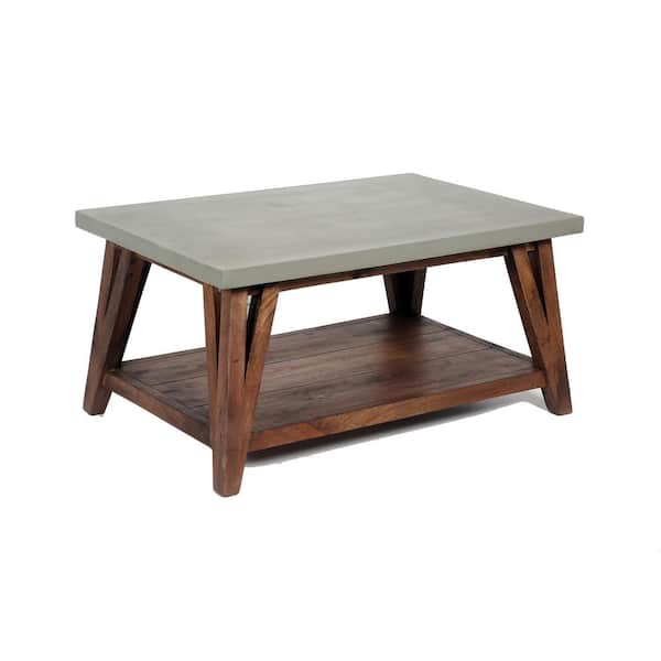 Alaterre Furniture Brookside 36 in. Light Gray Medium Rectangle Stone Coffee Table with Concrete-Coating