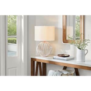 Cayman 21.875 in. 1-Light White Beaded Table Lamp with Fabric Drum Shade