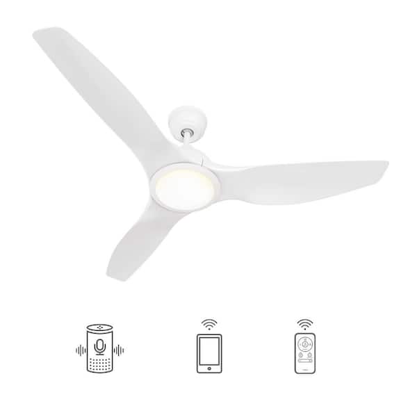 CARRO Karter 52 in. Dimmable LED Indoor White Smart Ceiling Fan with Light and Remote, Works with Alexa and Google Home