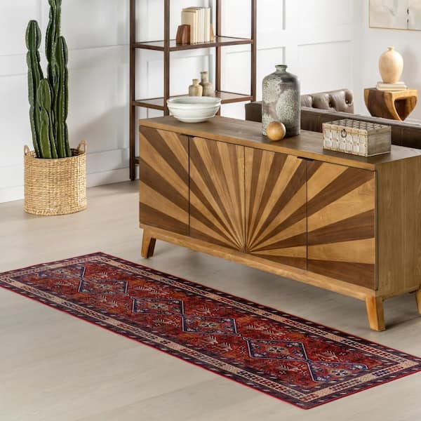 Davina Classic Spill Proof Washable Brick 3 ft. x 8 ft. Indoor Runner Rug