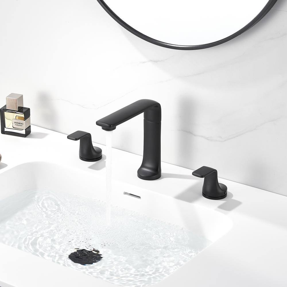 Matte Black Widespread 2-Handle Bathroom Faucet with Metal Push Pop-Up Drain