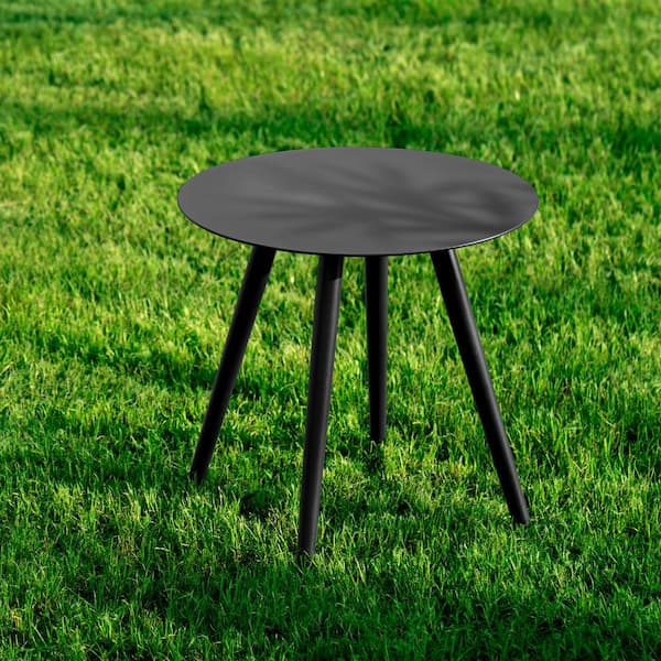 Pellebant Black Aluminum Round Side Table with Adjustable Feet