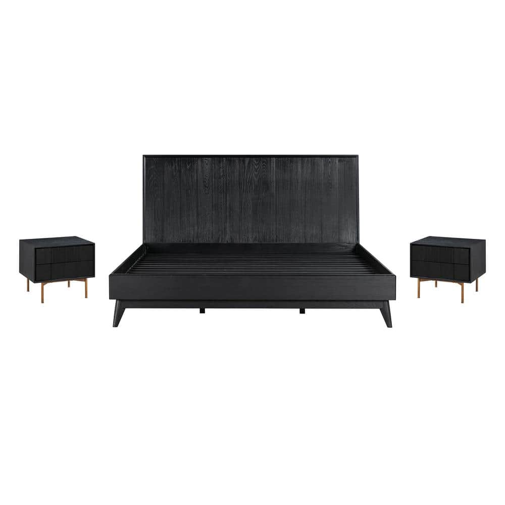 Carnaby 3-Piece Black Brushed Oak King Bedroom Set