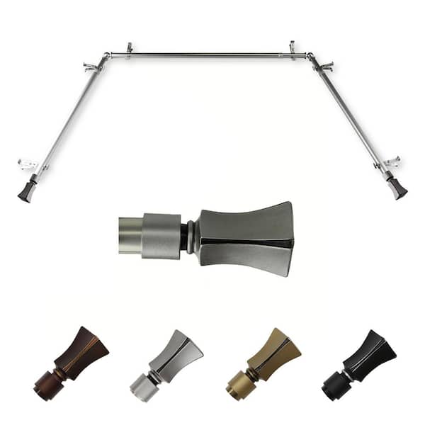 EMOH 13/16" Dia Adjustable 20"-36", 38"-72" Bay Window Curtain Rod with Ariana Finials in Satin Nickel