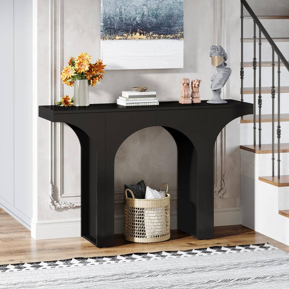 Black Wood 47-Inch Console Table with Arched Base