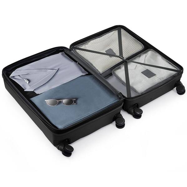LIVACA 3-Piece Black ABS Plastic Hardside Spinner Luggage Set with