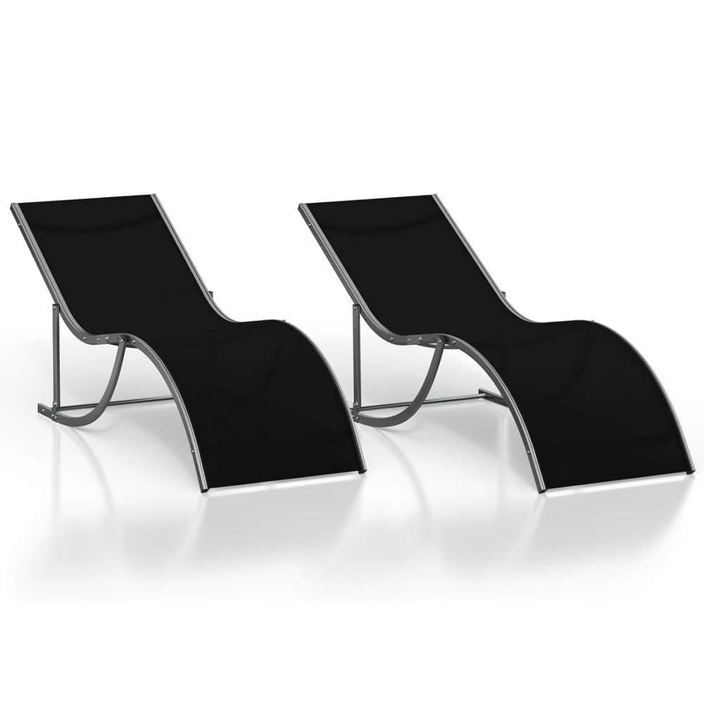 Patio Chaise Lounge Outdoor Set of 2 with S-Shaped Ergonomics, Aluminum Poo