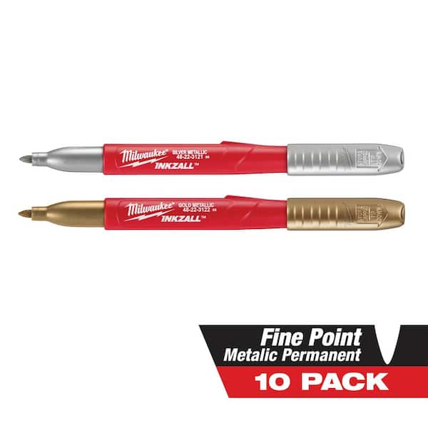 Milwaukee INKZALL Silver and Gold Fine Point Jobsite Permanent Markers  (10-Pack) 48-22-3123-10X - The Home Depot