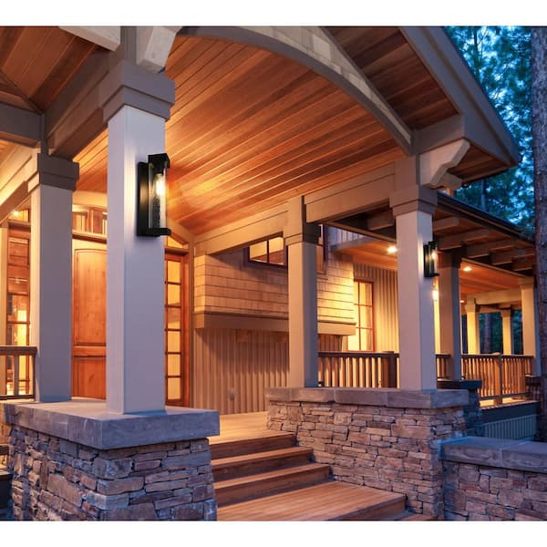 14 in. Black Outdoor Hardwired Wall Sconce with No Bulbs Included