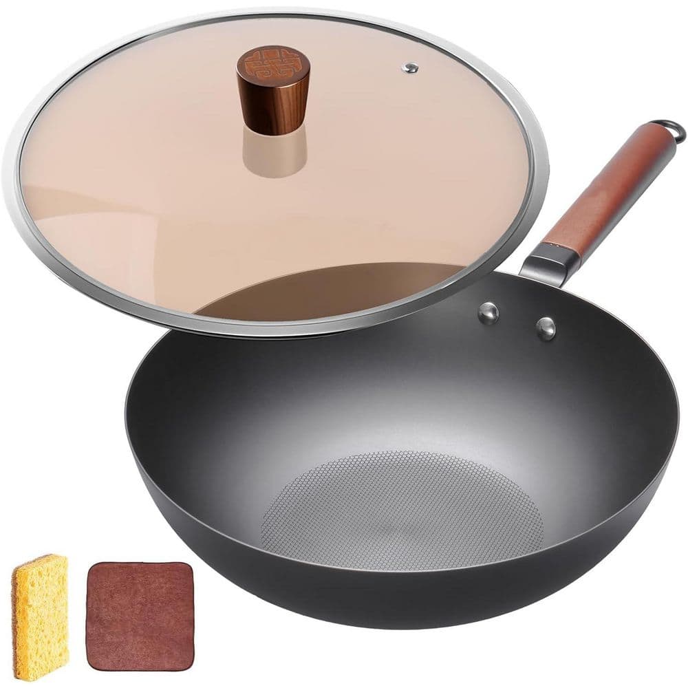Iron Wok 12.6 in. Black Carbon Steel, Rust-Resistant, Lightweight, Non-Coated, Induction/Gas/Electric, Wooden Handle Pan price history on PriceWatchPro