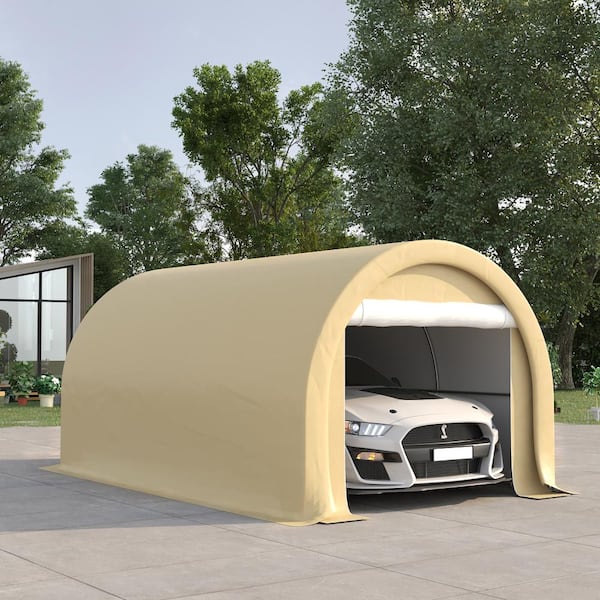 10 ft. W x 16 ft. D Heavy Duty Portable Carport, Garage Storage Tent with Zippered Door, Anti-UV PE Canopy Cover, Beige