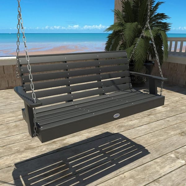 Highwood Riverside 5ft. 2-Person Black Sand Recycled Plastic Porch Swing