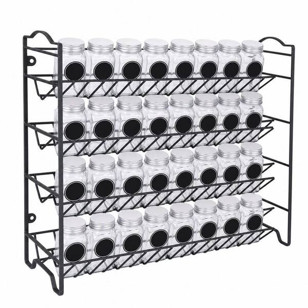 Black Spice Rack Organizer Set with 36-Empty Square Spice Jars, 396-Spice Labels, Chalk Marker and Funnel