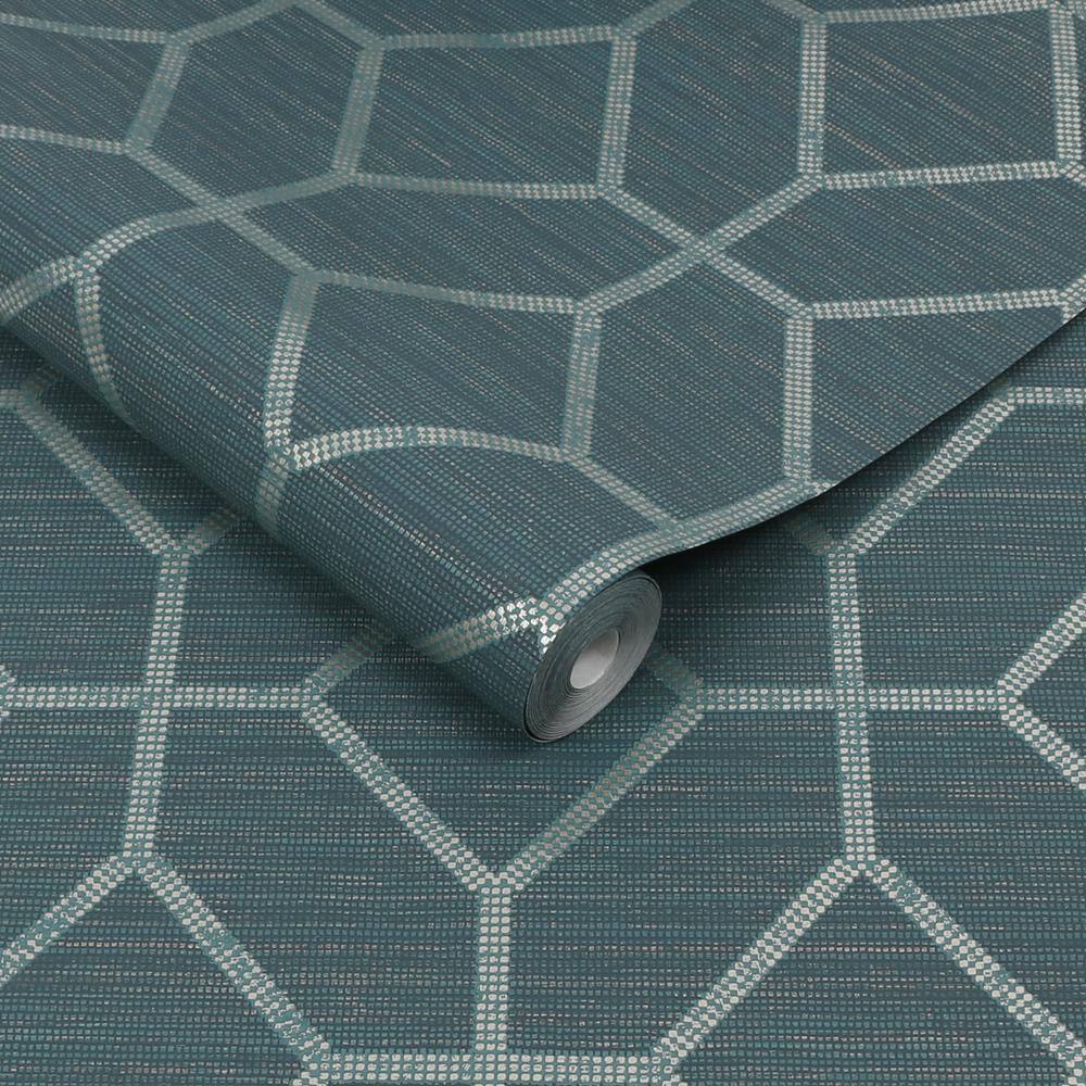 Asscher Teal and Metallic Gold Geometric Vinyl Wallpaper